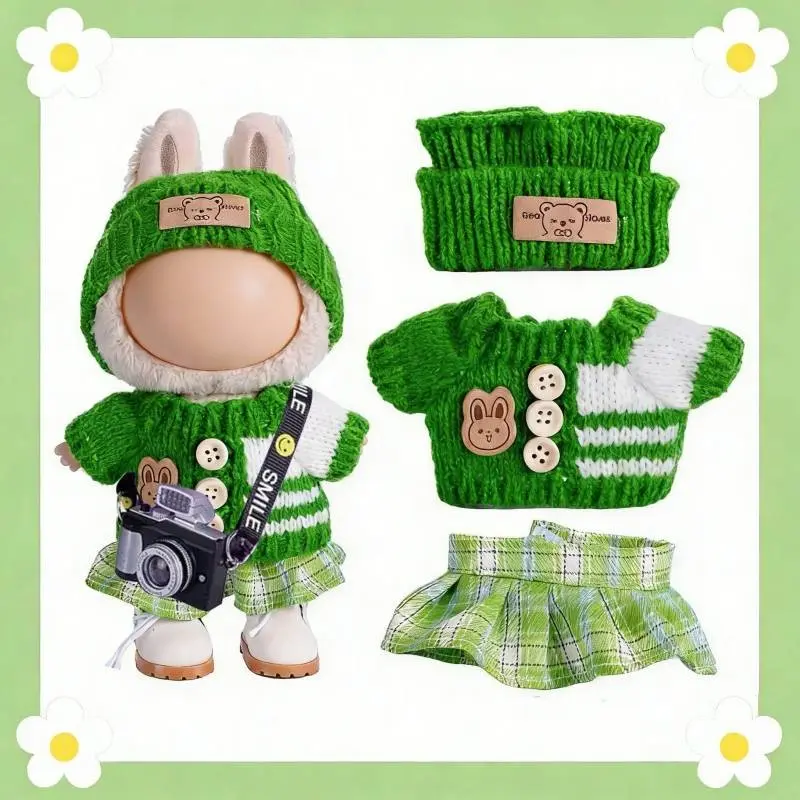 17cm Doll Clothes Set, Adorable Doll Accessories, Includes Sweater, Skirt, Hat, Camera, Four-Piece Set, Perfect for Doll Dressing Up