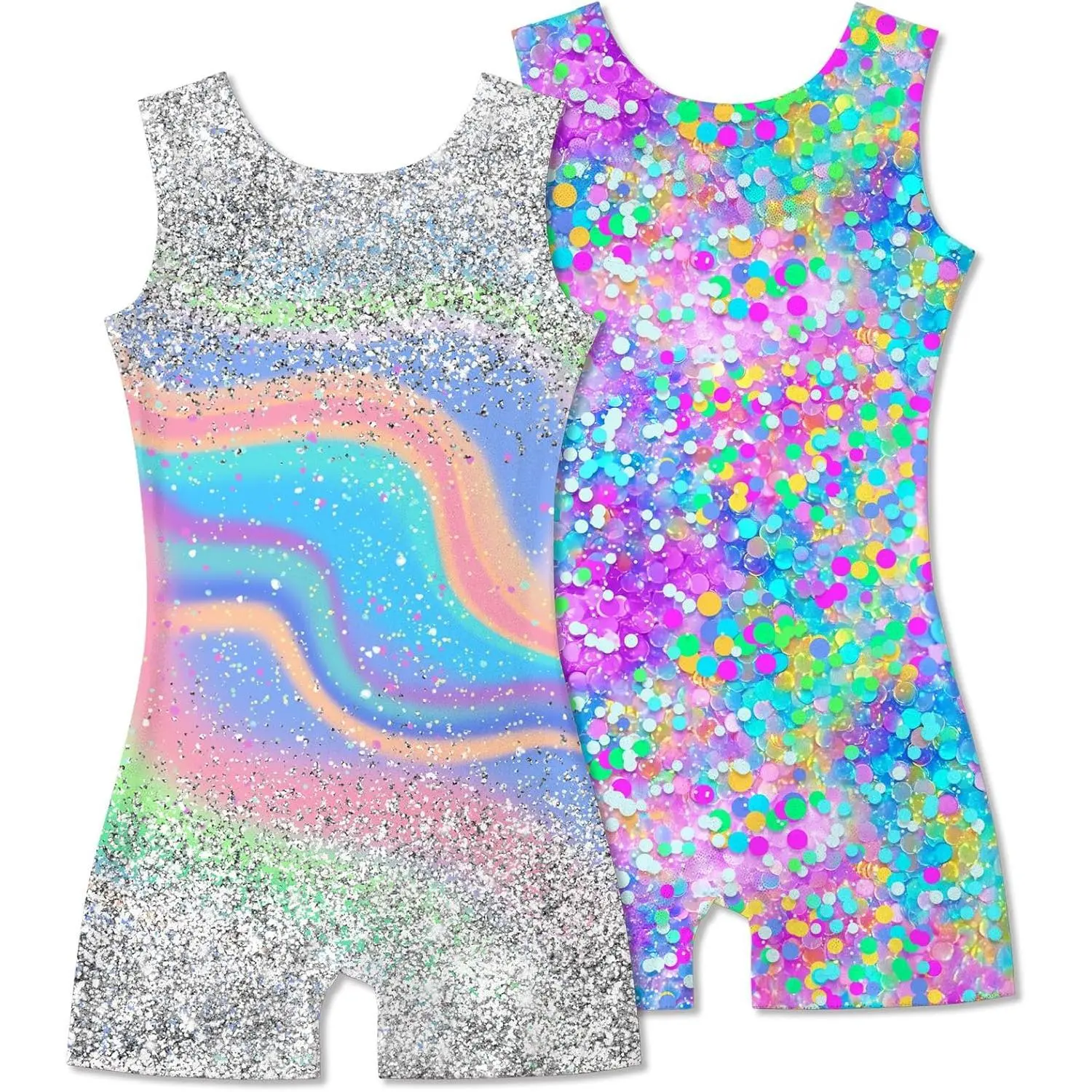 2 Pack Girls' Gymnastics Biketards, Mermaid & Leopard Print Gymclothing for Kids' Dance, Tumbling, and Competition, Athletic Set, Clothes Kids, Sporty Design, Kids Clothing Girls