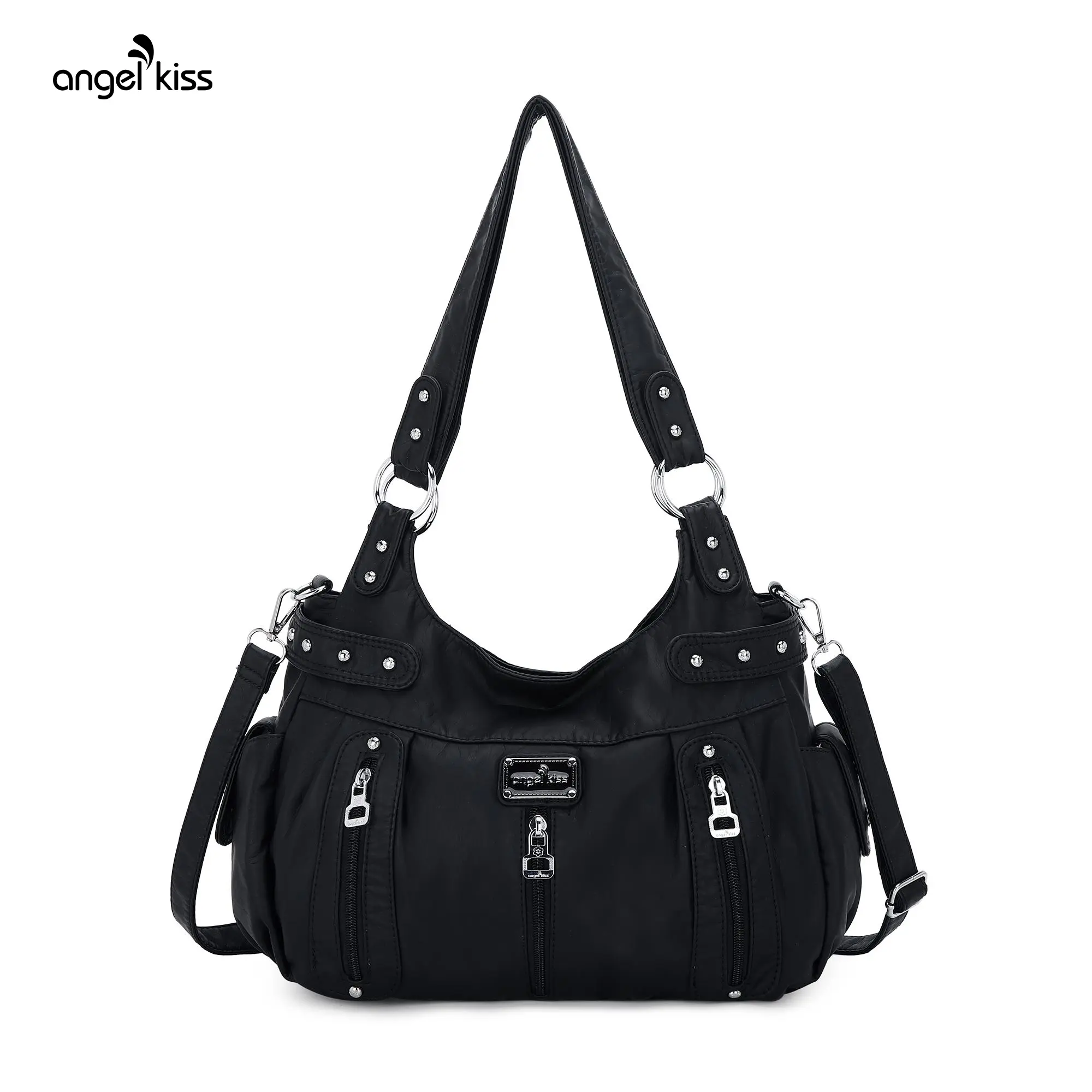 Angel Kiss Bag - Women's Vintage Washed PU Leather Large Adjustable Crossbody Purse, Casual Everyday Hobo Tote Handbag Shoulder Bag, Ideal for Gifts & Women's Accessories, Bags