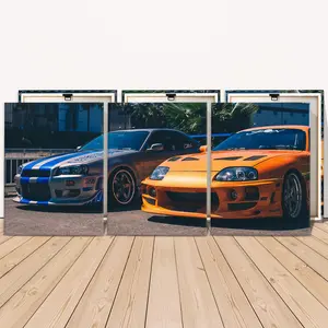 Car Patterned Canvas Painting with Wooden Frame, 3 Counts/set Modern Art Wall Decor, Wall Art for Home Living Room Bedroom Office
