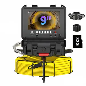 Sewer Camera with 512Hz Transmitter, Self-Leveling Drain Camera 100ft with Meter Counter, 9" HD Plumbing Camera Snake with 12 LED Lights, 4500mAh Battery, IP68 Waterproof, 32GB DVR for Pipe Inspection