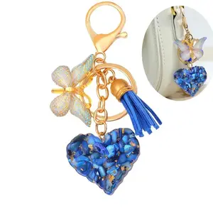 1PC Fashion Butterfly Tassel Heart Keychain, Cute Bag Charm for Women & Girls, Versatile Elegant Birthday Gift, Stylish Alloy Keyring