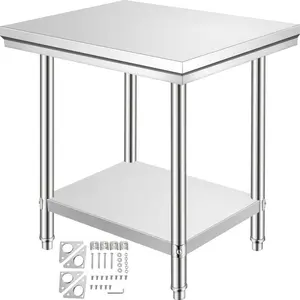 Heavy-Duty Stainless Steel Prep Table, 900x600x800 mm, 700 lbs Load Capacity, 3-Level Adjustable Height Metal Worktable, Commercial Workstation for Kitchen, Garage