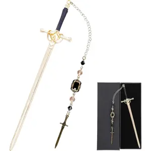 Antique Charms Sword Bookmark -  Metal Book Marks for Men Women Students Teachers Reader Cool Page Mark with  Beads Swords Charm Reading Lovers Birthday Gifts School Accessories