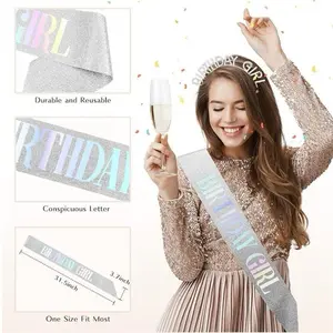 Birthday Crowns for Women, Birthday Girl Sash & Birthday Tiara Set with "GIRL" Design, Silver Rhinestone Accents Crystal head jewelry
