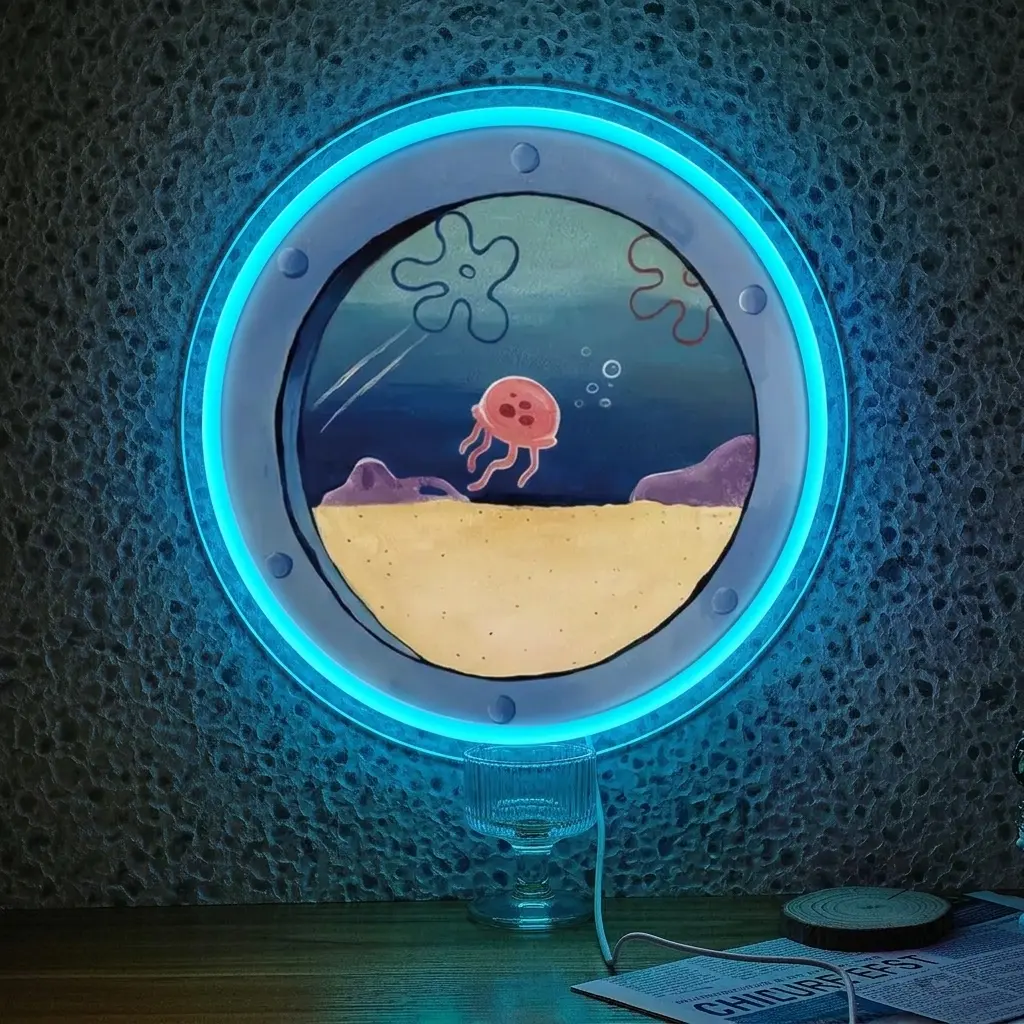 Ocean World Porthole Neon Lights, LED Under Sea Porthole Neon Signs for Wall Decor,USB Night Light for Game Room Bedroom Birthday Wedding Party Gifts