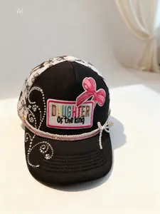Daughter of the King Custom Trucker Hat with Vibrant Patch Intricate Rhinestone Art Coquette Details & Floral Mesh Contrast