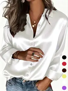 New Women's Clothing Arrival: All Seasons, Fashionable Glossy Satin Shirt, Casual and Versatile Button-Down Shirt, Blouse