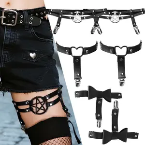 6 Pieces Thigh High Garter Belt Heart Star Shaped Butterfly Knot Punk Leg Garter with Anti Slip Clips Elastic Punk Gothic Adjustable Thigh Ring for Women