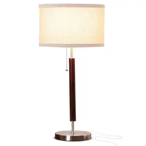 Brightech Carter LED Bedside Lamp - Compact Table & Desk Reading Lamp for Bedroom, Living Room, Office - Modern Nightstand & Side Lamp with Soft Ambient Light - Stainless Steel & Wood Finish