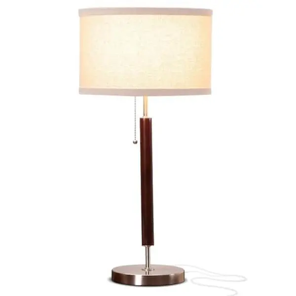 Brightech Carter LED Bedside Lamp - Compact Table & Desk Reading Lamp for Bedroom, Living Room, Office - Modern Nightstand & Side Lamp with Soft Ambient Light - Stainless Steel & Wood Finish