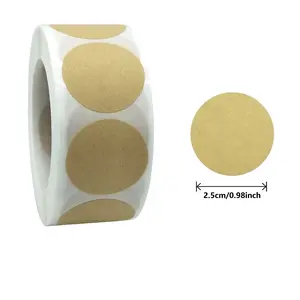1 Roll 500pcs Permanent Adhesive Kraft Round Labels, Round Coding Labels for Office & Classroom Use, Durable Design, High Adhesive Stickers