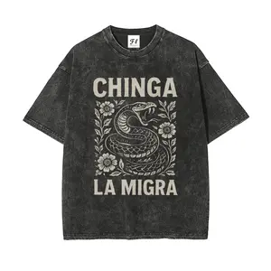 "CHINGA" Men's Oversized Round Neck Cotton Soft Short-Sleeve T-Shirt - Menswear Top, Mensfashion Casual Stretch Streetwear, Retro Printed Graphic, Vintage Washed, Unisex Fit, Everyday Comfortable Fabric