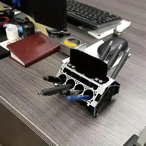 Unique Engine Block Resin Desktop Organizer, Office Desk Accessories, Desk Organizers, Business Card Holder and Pen Stand, Perfect Gift for Car Enthusiasts and Mechanics, Artistic Home Decoration
