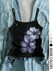 🌺 Popular hibiscus print thin strap vest, adjustable straps, available in multiple colors, suitable for daily wear, going out, the beach, and home wear. tiktokshopspringglowup