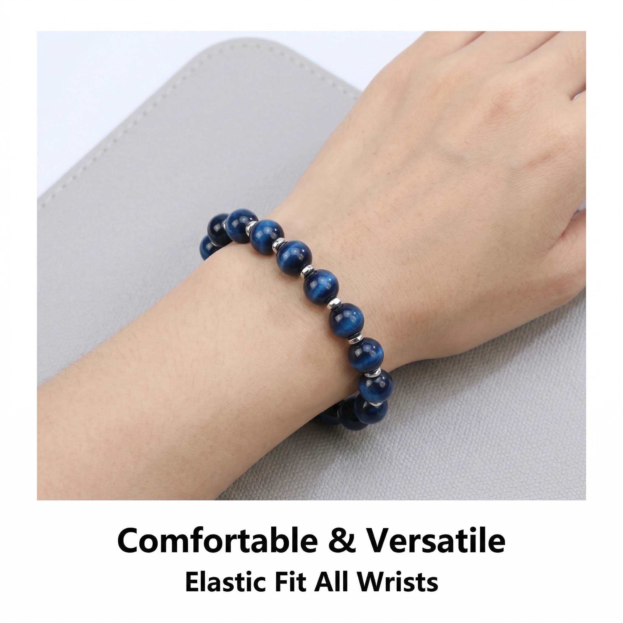 12mm Large Natural Blue Tiger Eye Beaded Bracelet Lucky Wealth Protection Jewelry Gift