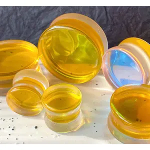 PAIR Yellow Iridescent Glass Double Flare Plugs Gauges Tunnels Body Jewelry