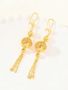 12pcs 24k Luxurious Arabic Style Dangle Earrings, Vintage Court Lattice Round Bead Tassel Ear Jewelry, Elegant Accessories, Drop Dangle Earrings