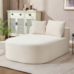 67.5'' Chaise Lounge Chair 46'' Wide Seat Indoor Corduroy Oversized Sleeper Sofa for Living Room Deep Seat Lounge with Two Soft Pillows Convertible Boneless Sofa Bed Beige No Assembly Required, Living Room Furniture for Apartment, Lounge