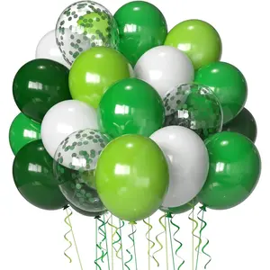Green Balloons Dark Green Balloon Set, 50 Pcs 12 inch Different Shades Emerald Green Lime Green Confetti Latex Balloons For Jungle Safari Party Supplies St. Patrick's Day Decoration