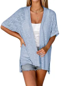 HOTOUCH Womens Lightweight Cardigan 2026 Summer Short Sleeve Open Front Beach Coverup Vacation Outdoorfun Knitwear Comfort Casual Loose Minimalist Basic Knitting Batwing Shortsleeve Tops
