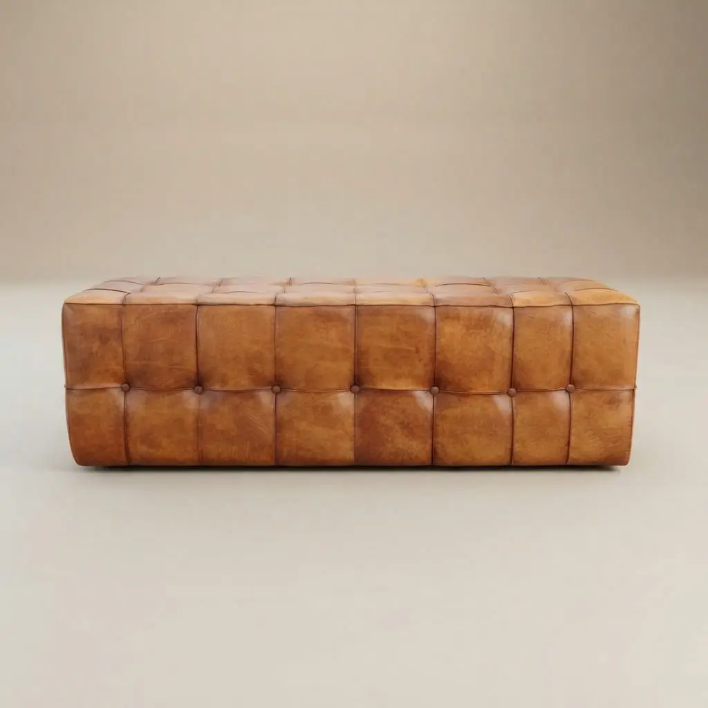 Bunta Tan Genuine Leather Tufted Bench