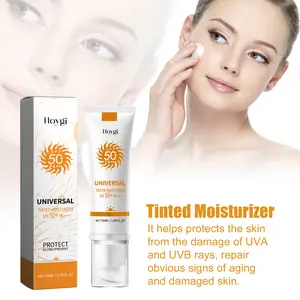 Hoygi SPF50 universal tinted moisturizer forms a stable barrier against UVA/UVB rays, improves dull uneven skin tone, keeps skin hydrated and supple, lightweight non-greasy texture, 2-in-1 daily makeup and sun protection cream