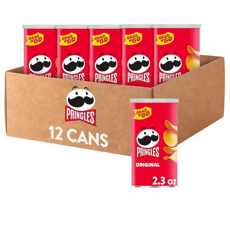 Pringles Crunchy Crispy Original Potato Crisps, 12-Can Grab N' Go Snack Pack for School, Office Adults & Cupboard Storage