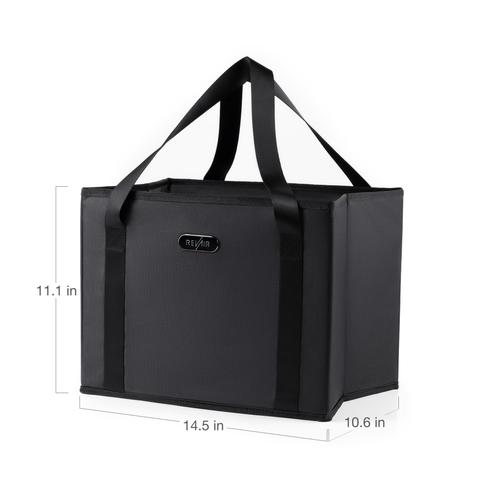 RevAir Store & Tote Bag - Black Minimalist Style with Extra Large Gusseted Pocket & Premium Satin-Feel Handles