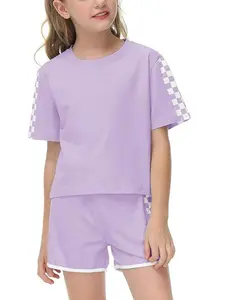 Kids Summer Sport T-Shirt and Shorts Set Plaid Print Clothing Sets Tracksuit