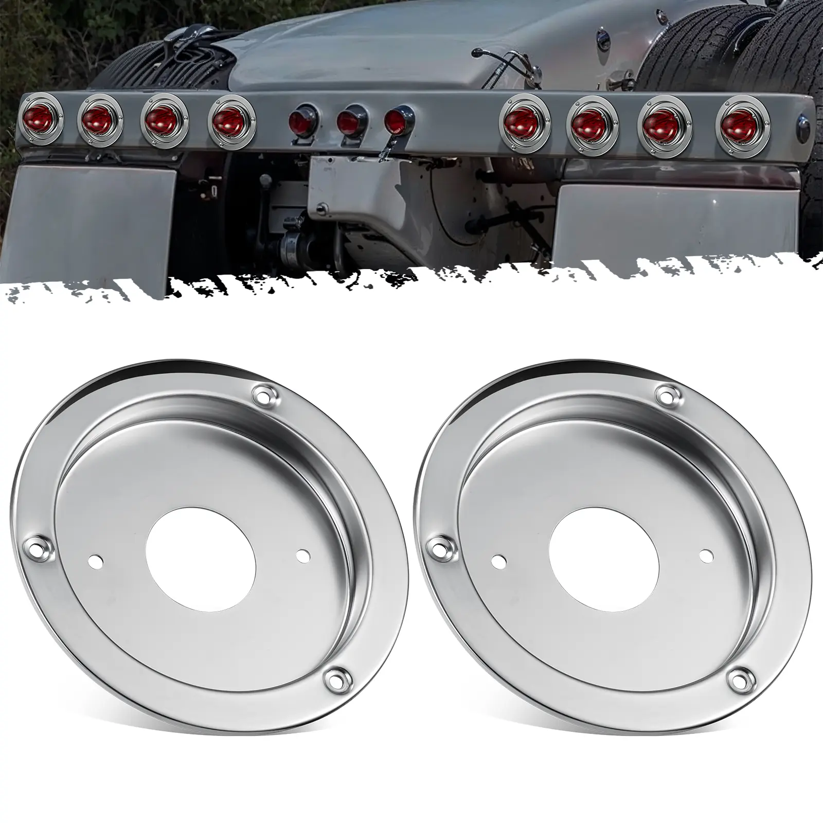 Partsam 2Pcs Watermelon Lights Bunk Adapter, Stainless Steel Round Marker Light Bezel Cover, No LED Lights Included, Mounting Bracket for 4" Hole