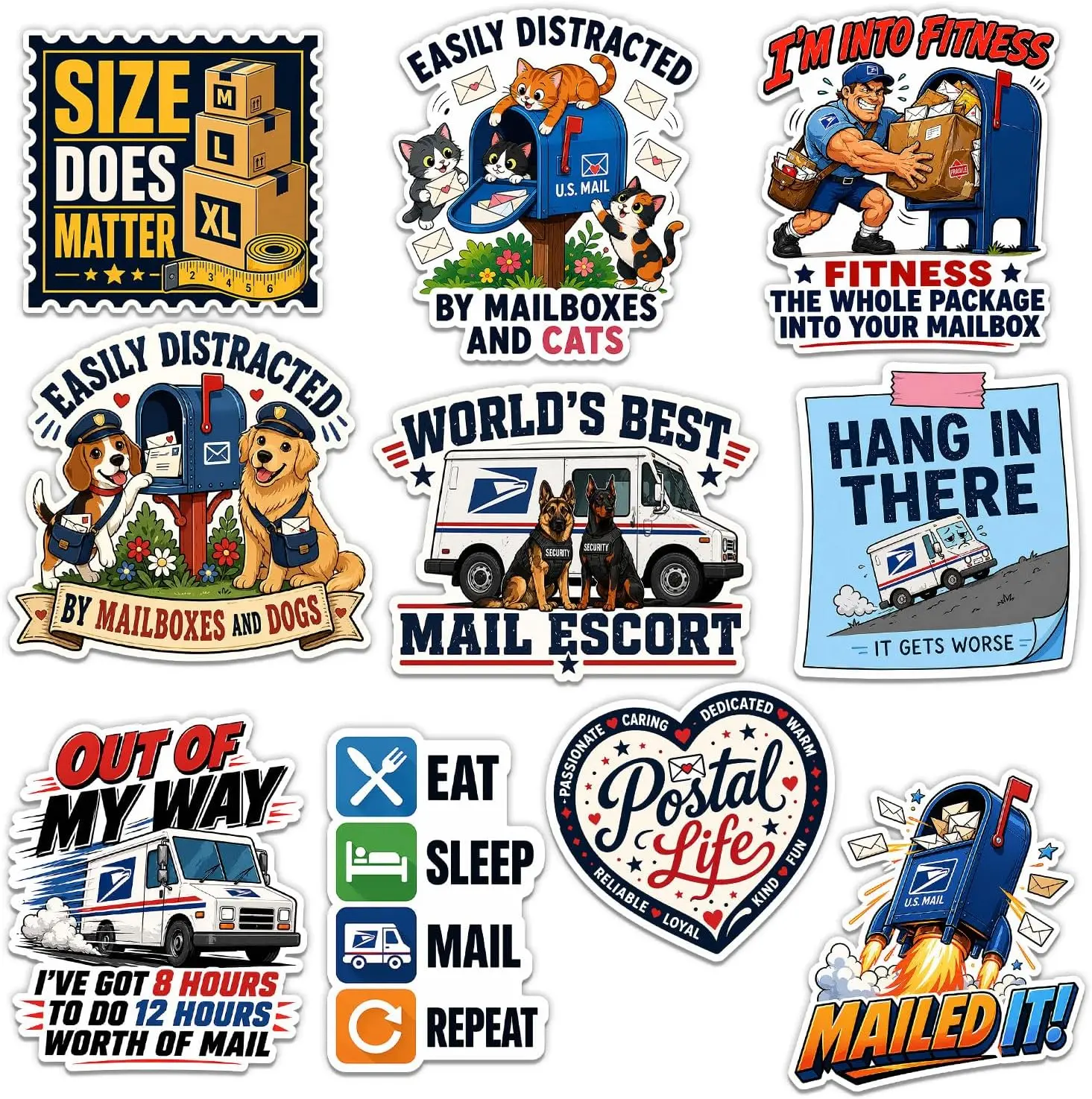 Mail Carrier Sticker Pack, Funny Mail Delivery Postal Worker Sticker, Postal Service Gift for Men Women, Decoration for Laptop Tablet Water Bottle Office Mailbox Mailtruck Vehicles