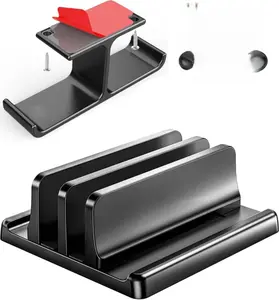 Desk Space Saver Bundle: Adjustable Vertical Laptop Holder, Under-Desk Headphone Mount & Silicone Cable Organizers - Tidy Workspace Solution