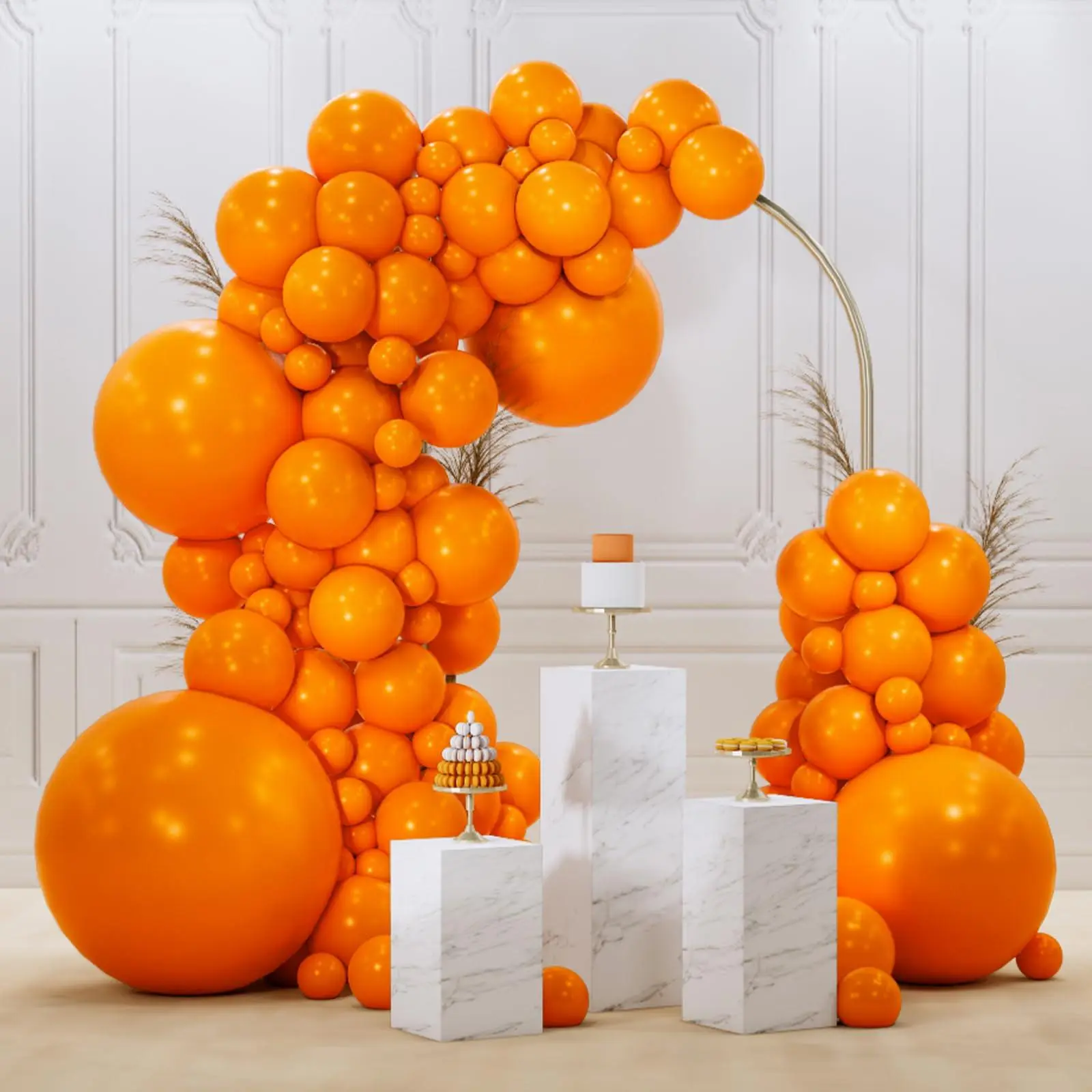 PartyWoo Round Thick Latex Orange Tropical Balloon Arch Kit - 99-Pc Long-Lasting Multi-Size Matte Cluster Balloons (36in,18in,12in,10in,5in) for Happy Birthday,Parties Decor (Orange-Y9)