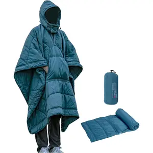 Hooded Camping Blanket with 3M Thinsulate Insulation Wearable Poncho Blanket Ultralight Foldable Quilt Sleeping Bag for Outdoor, Hiking, Stadium