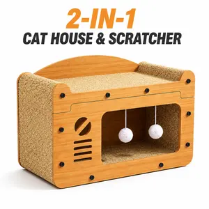 EcoJoy Pets XL Wooden 2-in-1 Double Layer Cat Condo Enclosure - Sturdy Pet Furniture, Lounge Bed, Scratching Post for Large Indoor Cats