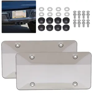 2 Pack License Plate Covers Plastic License Plate Protector Unbreakable Car Frame Cover Shield with Screws Caps (Gray)