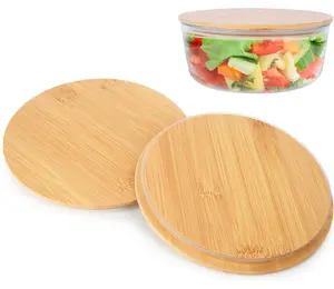 Wooden Replacement Lid Compatible with Pyrex Glass Bowls Round 7 Cup, 7.5" Round Storage Reusable Covers Compatible with Pyrex Container Durable Food Storage Lids (2 Pack, Container not Included)