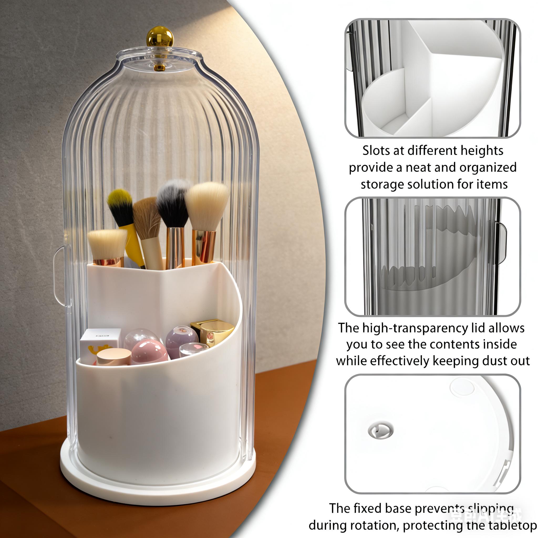 Bathroom Organizer Must Have,Mother’s Day Gift for Her,Bathroom Countertop Organizer for Toothbrush and Makeup Brush,360 Rotating Clear Organizer,Dustproof Waterproof 3-Slot Bathroom Essentials Holder,Anti-Slip Base Concealed Toothbrush Organizer