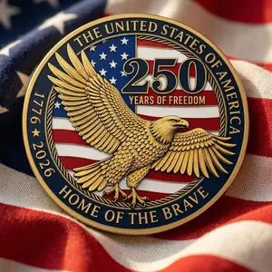 250 Years of Freedom Commemorative Coin, Home of the Brave USA 250th Anniversary Eagle Token, 1776-2026 Patriotic Challenge Coin
