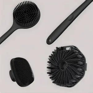 3-Piece Silicone Bath Brush Set for Home Use, Includes Back Brush, Body Brush & Facial Brush, Ideal for Family Bathrooms, Bathroom Supplies, Back Scrubber, Exfoliating Shower Scrubber