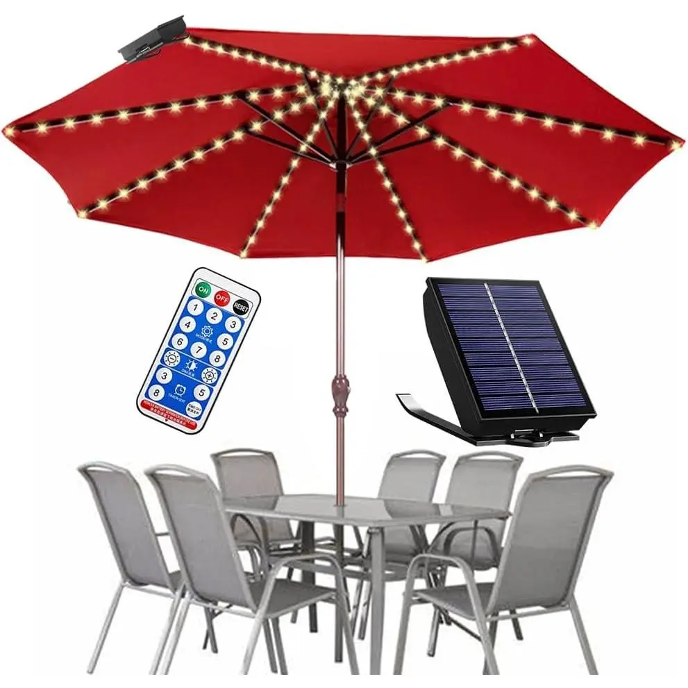 Solar Umbrella Lights Outdoor,  Solar  Patio Umbrella Lights Strings with 104 LEDs 8 Lighting Modes Remote Control, 2024 Upgraded Solar Umbrella Patio Lights, Warm White