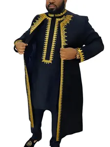 Men's African Cultural Style 3-Piece Set, Top Bottom Outer Robe Combo, Trendy New Arrival, Hot Selling Men's Fashion
