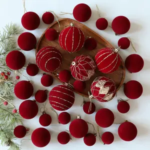 36pcs Velvet Christmas Ball Set, Embroidered Colorful Christmas Tree Decorations, Window Hanging Ornaments, Festive Holiday Decoration, Hanging Ball Design