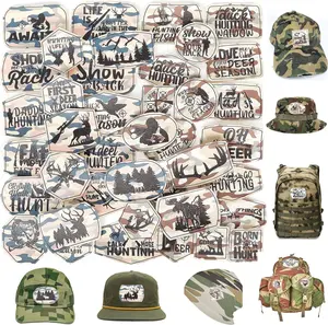 Hunters Outdoor Iron On Hat Patches: 40Pcs Laserable Faux Leather Patches for Tactical Backpack Caps Vest - Wildlife Adventure Camo Patch for Deer Hunting Lovers