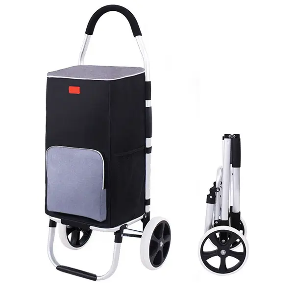 Folding Shopping Cart Trailer, Lightweight Household Grocery Trolley, Small Foldable Hand Truck with Large Capacity Storage Bag
