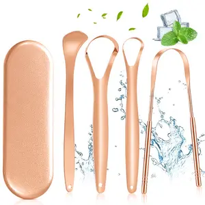 UFORU 4-Pack Tongue Scraper for Adults and Kids, 100% Stainless Steel Tongue Scraper with Travel Case, 4 Shapes, Perfect for Bad Breath & Oral Hygiene, Easy to Use and Carry,