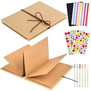 6 x 8 Inch Small Scrapbook Album with Brown Pages, Stretchable Folding Photo Album with DIY Accessories Kit, Hardcover Memory Book Accordion Adventure Scrapbook
