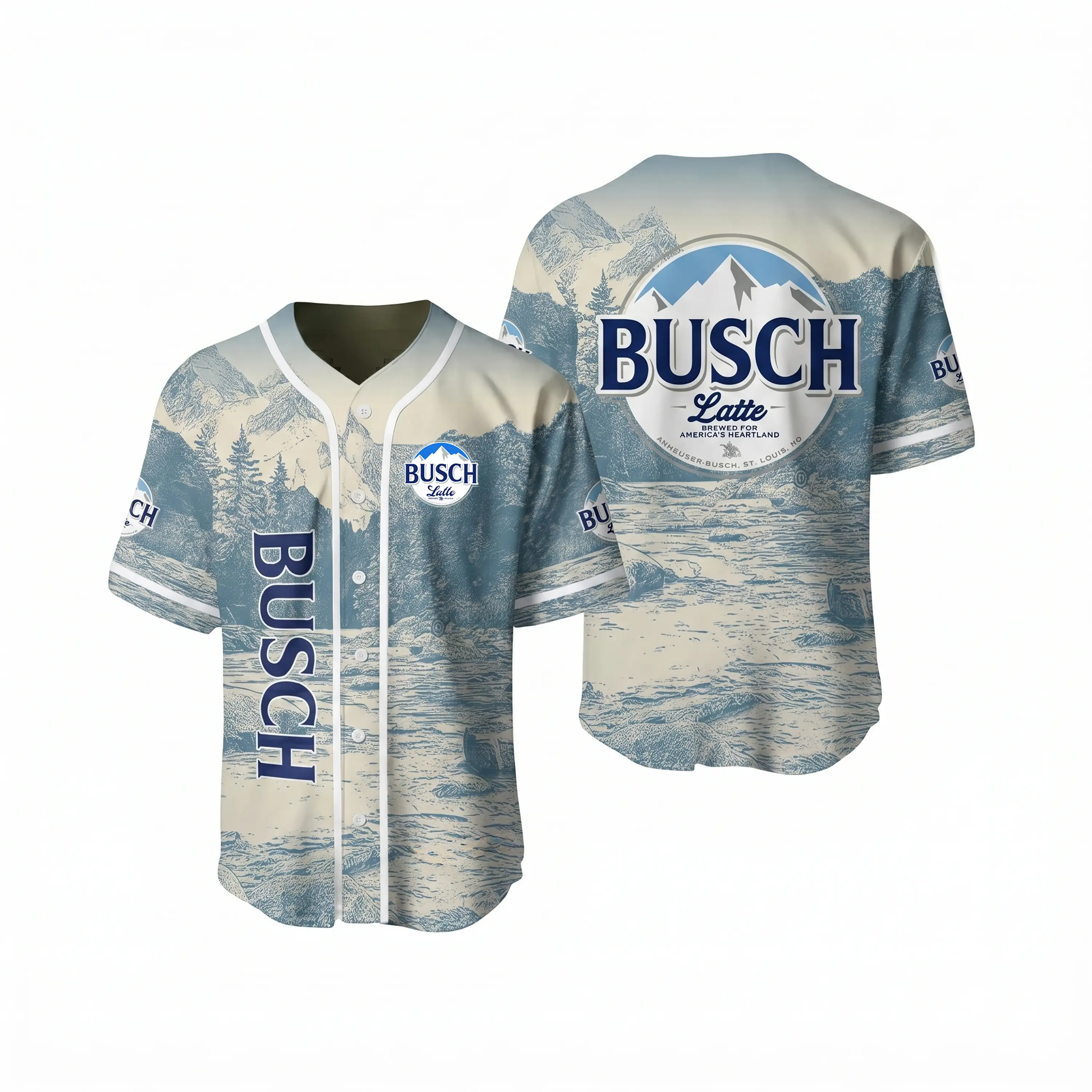 The Ultimate Busch Latte Party Jersey - Epic Mountain Beer Button Up - Men's US 250th Anniversary & Summer Festival Outfit