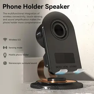speaker phone stand springtok 5 in 1 Cellphone Folding Mount black mobile phone foldable stand LED light HD surround sound compatible with mobile phone tablet Smartphone
